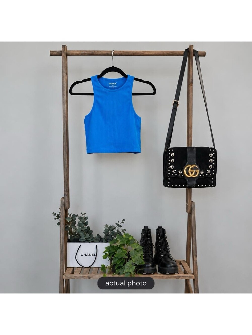Garage Ribbed Blue Crop Tank Top Size Large - Picture 2 of 4